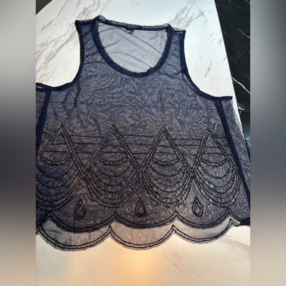 American Eagle Outfitters Navy Sheer Beaded Crop Tank